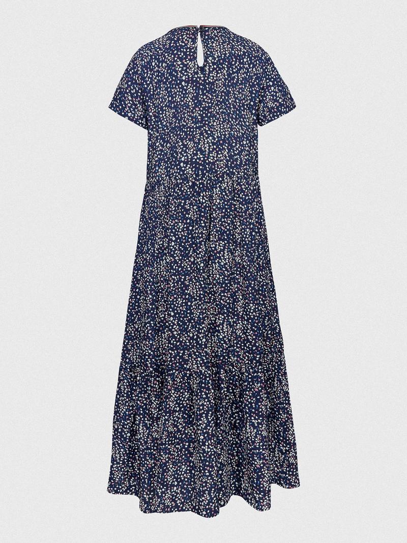 Lány Tommy Hilfiger Floral Midi Dresses Kék | HU 1746KOR